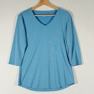 Segments Womens Medium 3/4 Sleeve‎ Textured Top Light Blue Active Outdoors Modal